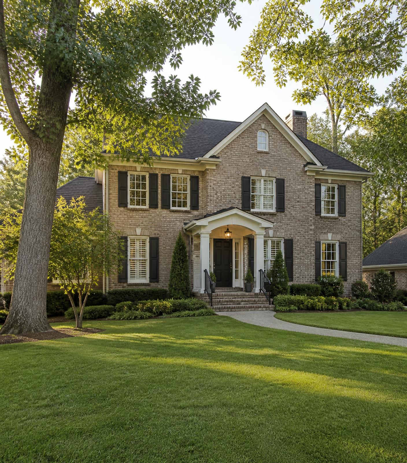 Brick single-family home with a front porch in an established Southern neighborhood